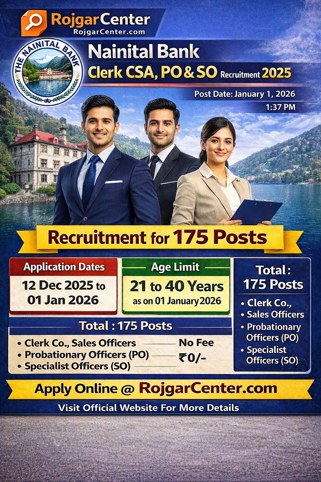 Nainital Bank Clerk CSA, PO & SO Recruitment 2025